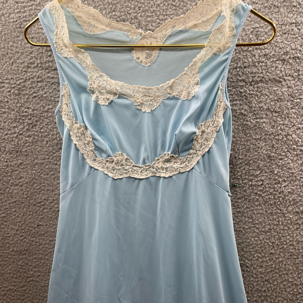Vintage gown dress baby blue with lace. Long maxi length.   Size small